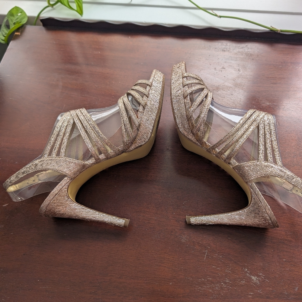 Papell Studio (Adrianna Papell) Gold With Silver Accents Strappy Heels - Picture 9 of 14